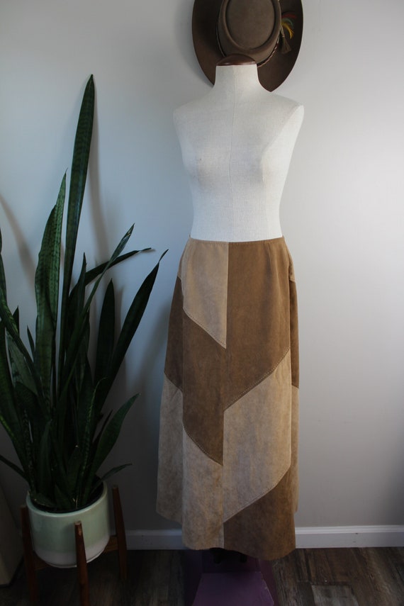 Vintage Y2K Patchwork Skirt | Size M | Faux Suede… - image 2