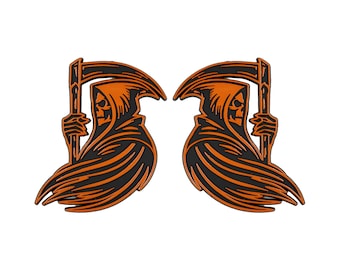 Red Star Pro | Orange Grim Reaper Car Emblem, 3D Skull Badge Set of 2, Weatherproof Auto Decal for Hood, Trunk, SUV, Truck, Off-Road Build