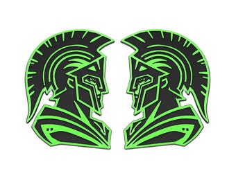 Spartan Emblem, Green 3D Badge Decal Accessory for Truck, SUV, Auto Exterior, 2pc