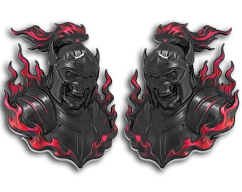 Flaming Skeleton Emblem, 3D Skull Badge, Decal for Car Truck SUV 4x4, 2pc Set