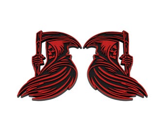 Red Star Pro | Red Grim Reaper Emblem, 3D Reaper Badge, Custom Car Accessories, Set of 2, Truck, SUV, Performance