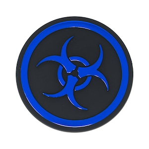 Biohazard Emblem – Blue 3D Custom Car Badge | Weatherproof Matte Black & Blue Auto Decal for Trunk, Hood, Fender