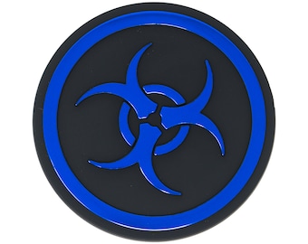 Emblema blu per rischio biologico: stemma blu 3D per auto