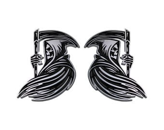 Red Star Pro | Chrome Grim Reaper Emblem, 3D Reaper Badge, Custom Car Accessories, Set of 2, Truck, SUV, Performance