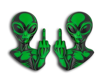 Alien Emblem, 3D UFO Badge, Decal for Car Truck SUV 4x4, 2pc Set