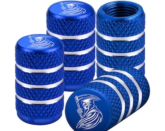 Grim Reaper Tire Valve Stem Caps, Universal Fit for Car, Truck, SUV - 4pc - Blue
