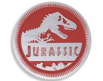 Jurassic Emblem Red, 3D Car Badge, Custom Off-Road Decal, Trunk & Fender Sticker (SUV, Truck, 4x4, Trail)