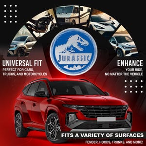 Jurassic Rated 4x4 Auto Fender Emblem - 2.36" Black Zinc Alloy Badge, Matte Finish