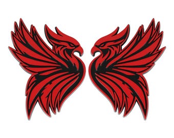 Phoenix Emblem, Red 3D Badge Decal Accessory for Truck, SUV, Auto Exterior, 2pc