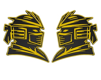 Samurai Emblem, Yellow 3D Badge Decal Accessory for Truck, SUV, Auto Exterior, 2pc