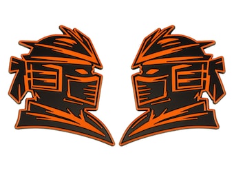 Samurai Emblem, Orange 3D Badge Decal Accessory for Truck, SUV, Auto Exterior, 2pc
