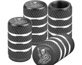 Grim Reaper Tire Valve Stem Caps, Universal Fit for Car, Truck, SUV - 4pc - Gunmetal