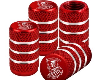 Tapones para válvulas de neumáticos con diseño de la Parca, universales para coche, camión y SUV (4 unidades), color rojo