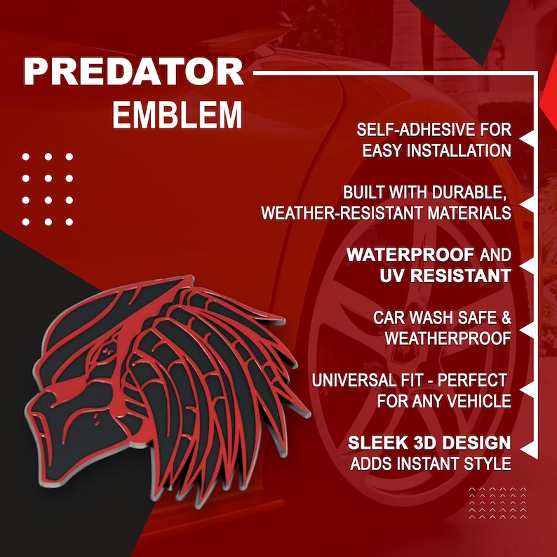 Predator Emblem, Red 3D Badge Decal Accessory for Truck, SUV, Auto ...