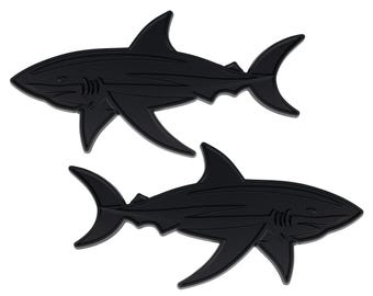 Shark Emblem, Fish Badge Sticker Decal Accessories for Car, Truck, SUV, Boat Matte Black