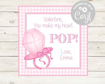 Valentin, tu fais mon cœur POP ! Étiquettes cadeaux Saint Valentin / Cartes / Ring Pop ROSE - Téléchargement numérique / INSTANT / Class valentine's gifts