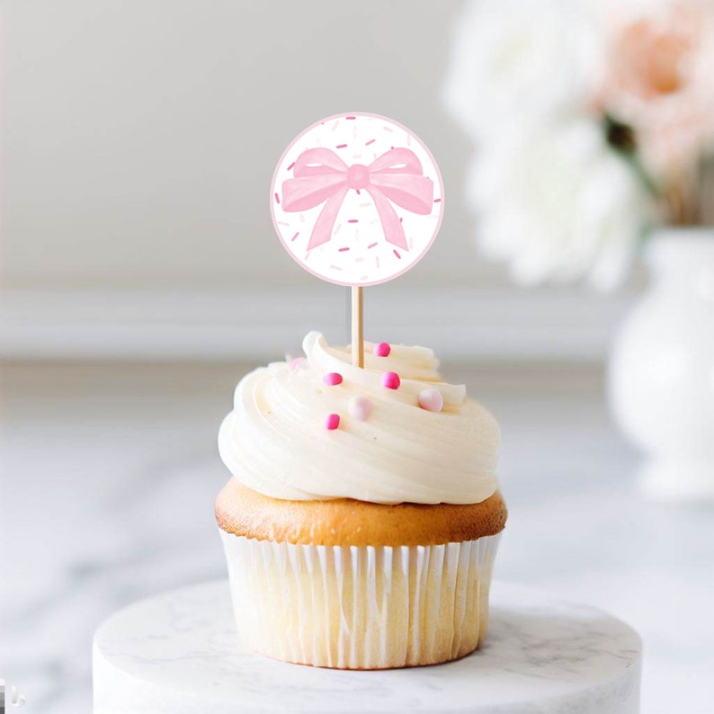 Customizable Cupcake Toppers Pink Sprinkles and Bows Etsy Customizable Cupcake Toppers Pink Sprinkles and Bows Etsy