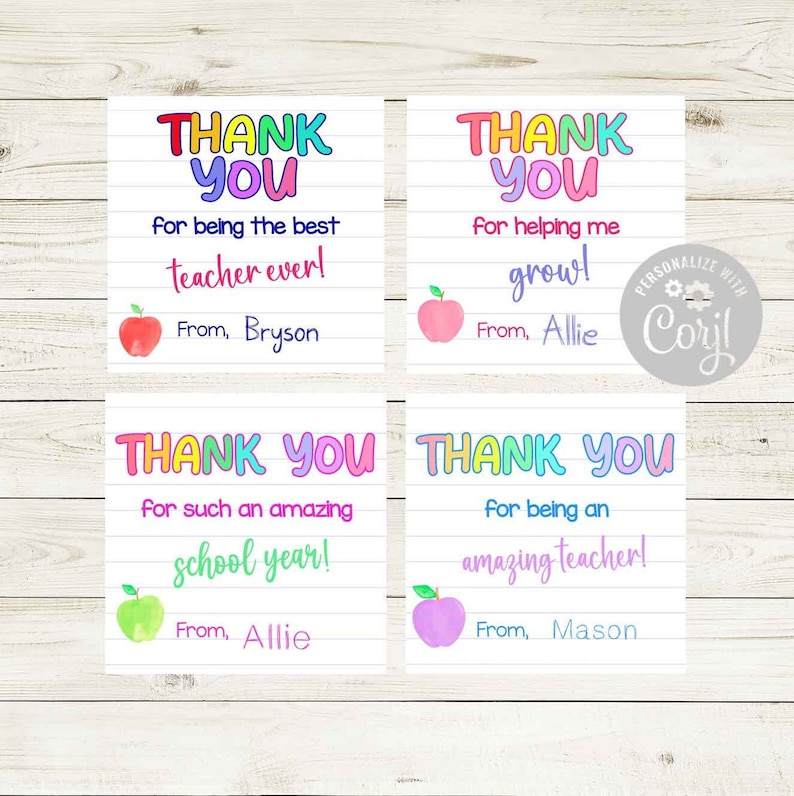 Teacher Thank You Tags Printable Teacher Appreciation Gift Tag, School ...