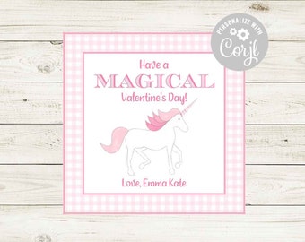 Heb een magische Valentijnsdag! Unicorn Valentijnsdag kaarten / Tags / INSTANT DOWNLOAD