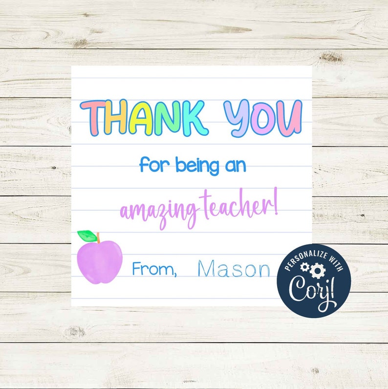 Teacher Thank You Tags Printable Teacher Appreciation Gift Tag, School ...