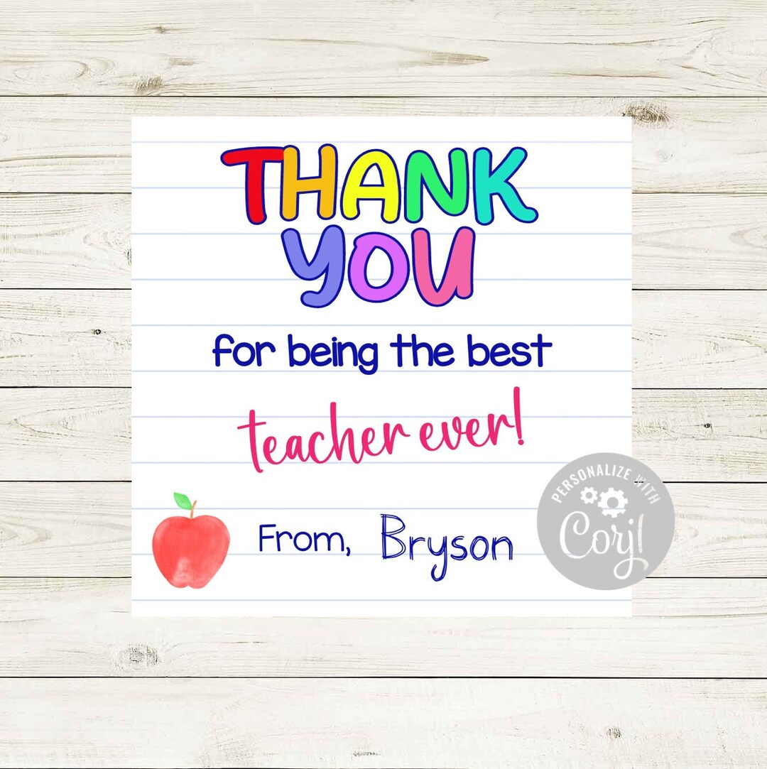 Teacher Thank You Tags Printable Teacher Appreciation Gift Tag, School ...