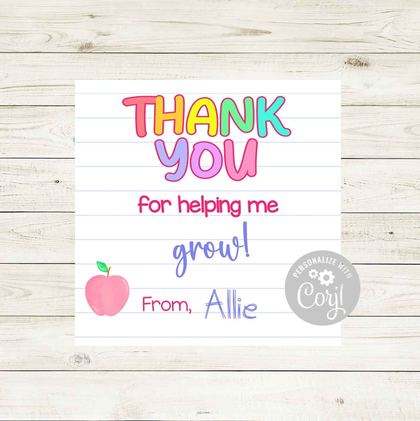 Teacher Thank You Tags Printable Teacher Appreciation Gift Tag, School ...