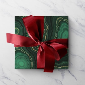 Christmas Wrapping Paper, Malachite Gift Wrap, Green & Gold Geode Paper Sheet, Marble Wrapping Paper, Luxury Holiday Set, Chrismukkah, Xmas image 1