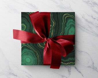 Christmas Wrapping Paper, Malachite Gift Wrap, Green & Gold Geode Paper Sheet, Marble Wrapping Paper, Luxury Holiday Set, Chrismukkah, Xmas