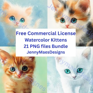 Watercolor Kittens, PNG, Commercial Use, Clipart, High Quality, Junk Journal, Scrapbook, Card Making, Digital Download, papercraft, Cats