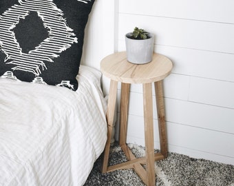 Side table, End table, White oak stool, Plant stand, Handmade, Modern furniture, Natural wood, Furniture, Wood furniture, Home decor