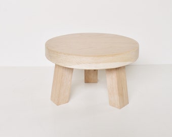 Stool, Round stool, Plant stand, White oak, Natural wood decor, Bathroom stool, Bohemian, Scandinavian style furniture, Handmade