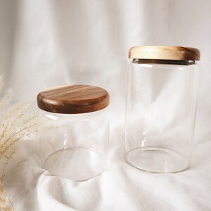 Set of 2 Glass canister, Wood and glass jar, Storage container, Wood, Kitchen, Pantry organization, Coffee canister, Coffee jar, Sugar image 3