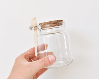 Spice jar, Mini jar with wooden spoon, Sugar jar, Kitchen decor, Home decor, Gift idea, Simple kitchen products, Glass jar