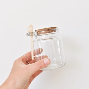 Sugar jar, Mini jar with wooden spoon, Spring collection, Kitchen decor, Home decor, Gift idea, Simple kitchen products, Glass jar