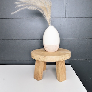 Stool, Round stool, Plant stand, White oak, Natural wood decor, Bathroom stool, Bohemian, Scandinavian style furniture, Handmade