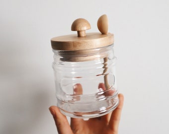 Glass canister, Sugar jar with wood spoon, Glass container, Storage container, Glass storage, Kitchen, Pantry organization, Glass organizer