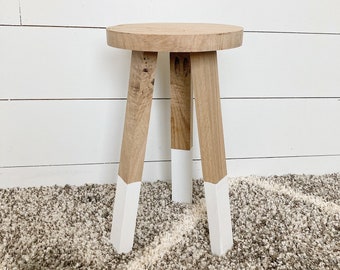Stool, White oak stool, Plant stand, Handmade, Modern furniture, Natural wood, White dipped stool, Furniture, Wood furniture, Home decor