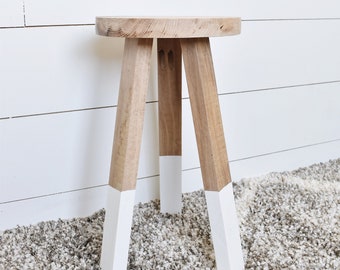 Stool, White oak stool, Plant stand, Handmade, Modern furniture, Natural wood, White dipped stool, Furniture, Wood furniture, Home decor