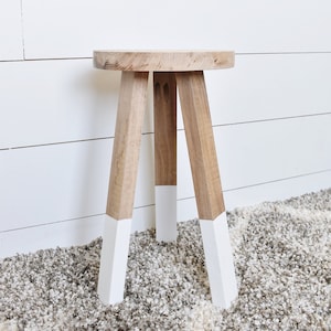 Stool, White oak stool, Plant stand, Handmade, Modern furniture, Natural wood, White dipped stool, Furniture, Wood furniture, Home decor