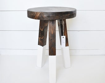 Stool, Solid pine stool, Plant stand, Handmade, Modern furniture, Stained wood, White dipped stool, Furniture, Wood furniture, Home decor