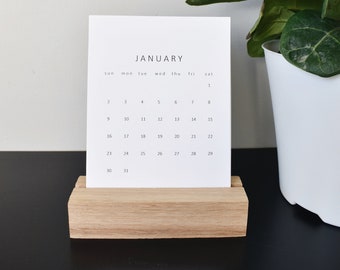 2024 Mini desk calendar, Wood calendar, Wooden stand, Mini calendar, Small calendar, Office, Home decor, Simple calendar, Decor