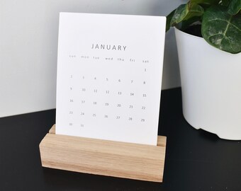 2024 Mini desk calendar, Wood calendar, Wooden stand, Mini calendar, Small calendar, Office, Home decor, Simple calendar, Decor