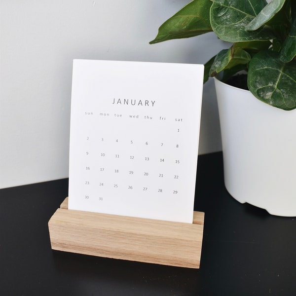 2024 Mini desk calendar, Wood calendar, Wooden stand, Mini calendar, Small calendar, Office, Home decor, Simple calendar, Decor