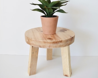 Stool, Solid pine stool, Plant stand, Handmade, Modern furniture, Natural wood, White dipped stool, Furniture, Wood furniture, Home decor