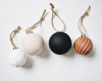 Textured Bulb Ornaments, Bohemian Christmas Decor, Set of 4