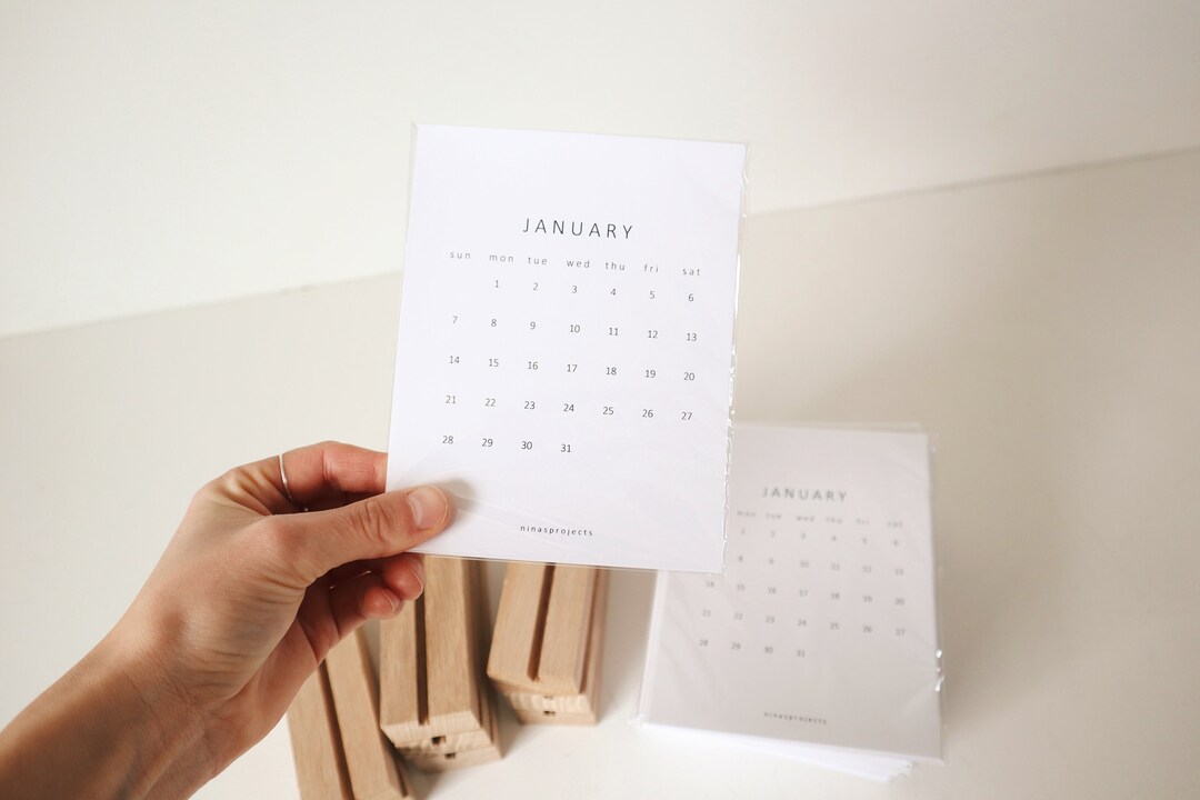 2024 Mini Desk Calendar, Wood Calendar, Wooden Stand, Mini Calendar ...