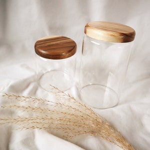 Set of 2 Glass canister, Wood and glass jar, Storage container, Wood, Kitchen, Pantry organization, Coffee canister, Coffee jar, Sugar image 5