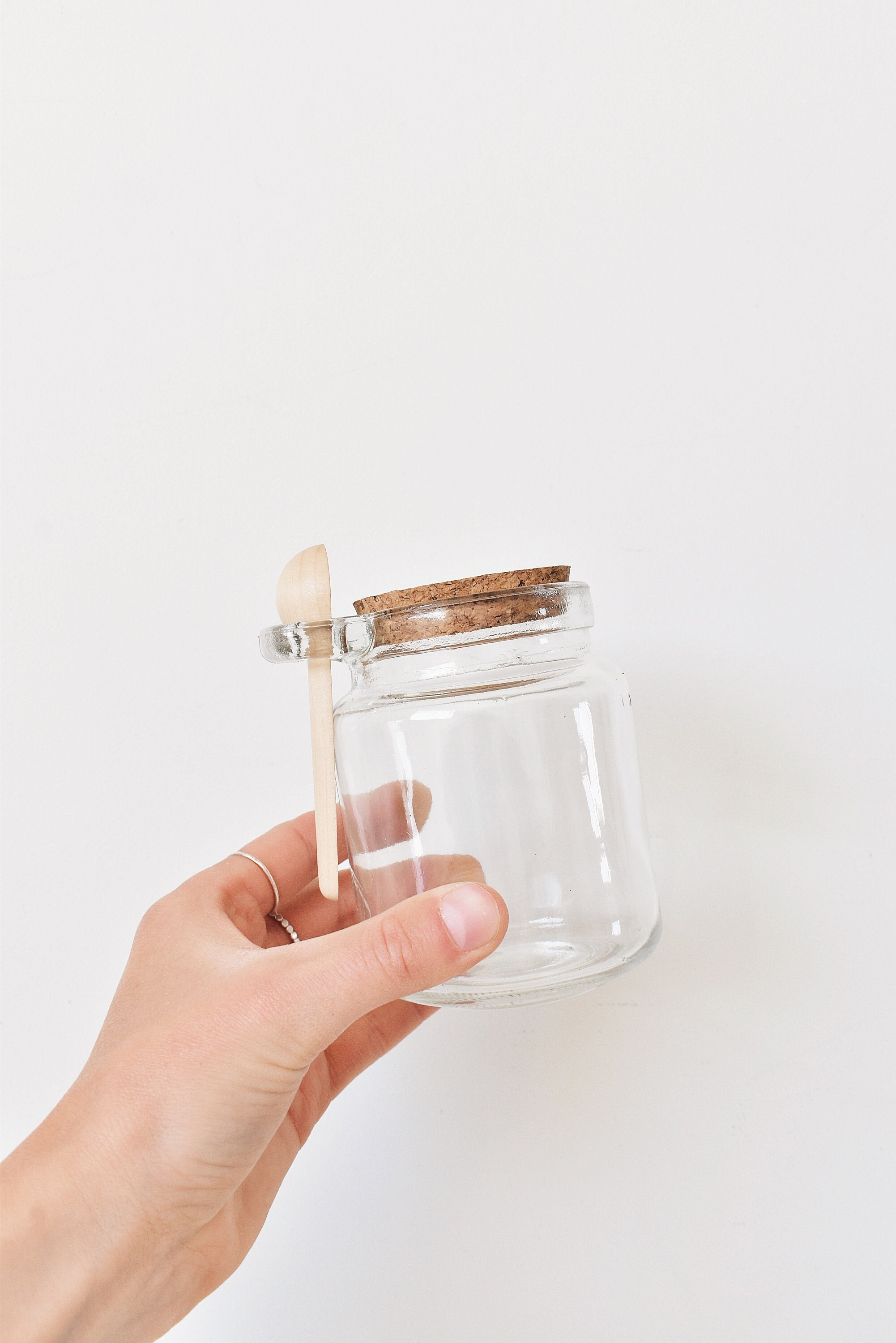 Glass Jam Set With 3 Glass Jars And Spoons On A Wood Stand, 1