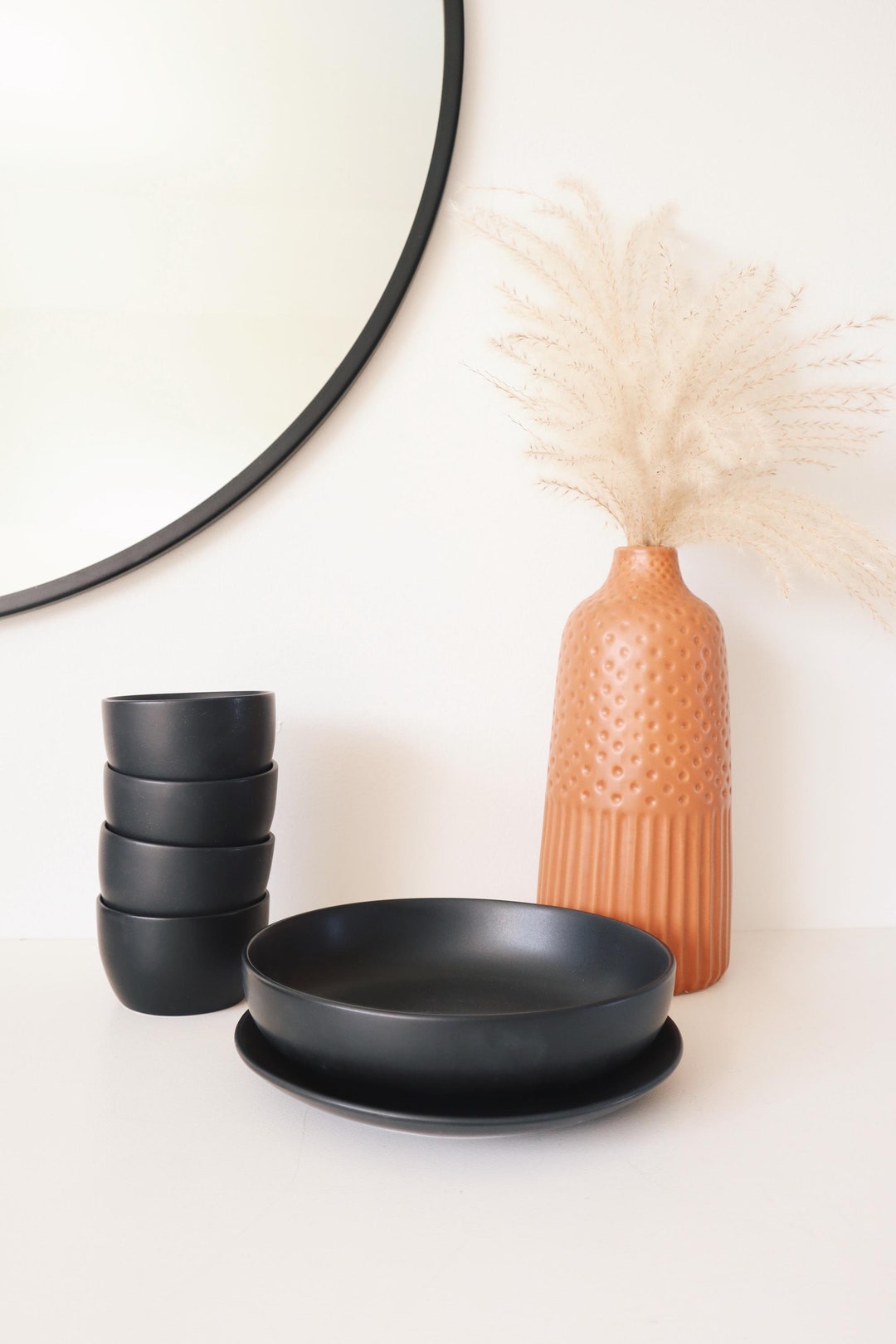 Black Dish Set, Kitchen Dish Set, Black Bowls, Black Plates, Kitchen ...