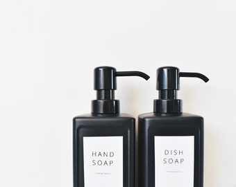 Set of 2 dispensers, Hand soap, Modern bathroom set, Scandinavian decor, Kitchen set, Soap dish, Black dispenser, Gift idea, Minimalist